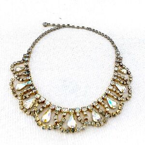 Vintage Aurora Borealis Crystal Bib Collar Necklace